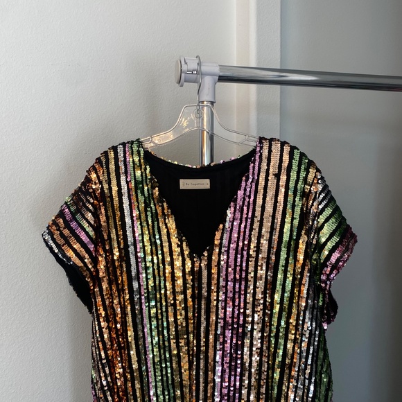 By Together Rainbow Sequin Stripes Mini Shift Dress - Picture 4 of 7